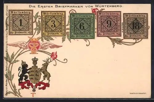 AK Die ersten Briefmarken von Württemberg, Freimarken