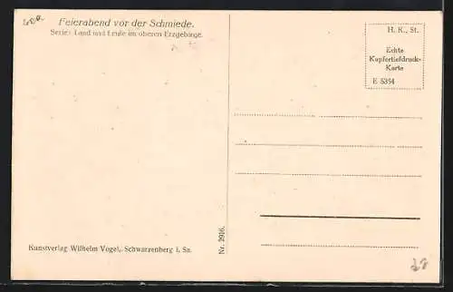 AK Familie aus dem Erzgebirge beim Feierabend vor der Schmiede