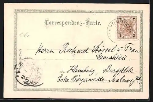 Lithographie Bergsteiger und eine Frau tranzen in den Bergen