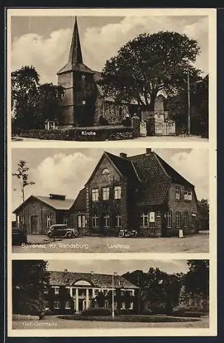 AK Bovenau, Gasthaus Landkrug, Gut Osterrade, Kirche