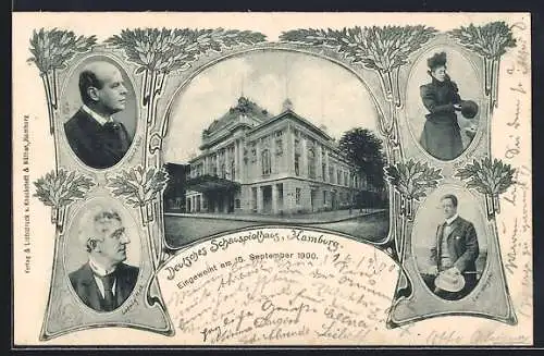 AK Hamburg, Theaterschauspieler Robert Nhil, Ludwig Max, Frau Ellmenreich und Carl Wagner, Schauspielhaus