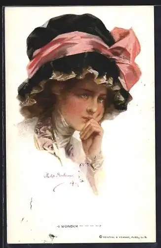 Künstler-AK Philip Boileau: Frau in nachdenklicher Pose, I wonder...?