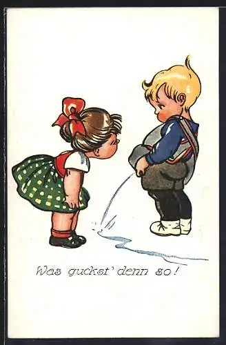 AK Kleiner Manneken Pis fragt Was guckst` denn so!