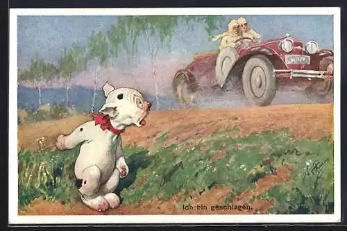 AK Bonzo am Strassenrand, Paar im Auto Sportwagen Cabrio