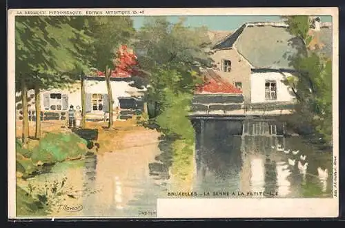 Künstler-AK F. Ranot: Brüssel / Bruxelles, I.A. Senne a la petite Ile