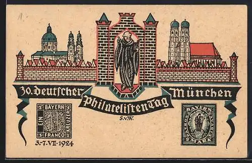 AK München, 30. Deutscher Philatelistentag 1924, Frauenkirche