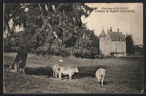 AK Alligny, Château de Reglois (face Nord) avec vaches sous un arbre