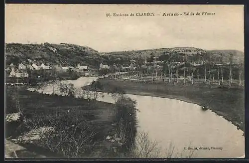 AK Armes, Vallée de l`Yonne avec vue sur la rivière et les collines environnantes