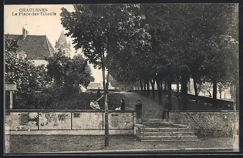 AK Chaulgnes, La Place des Tilleuls avec arbres et passants