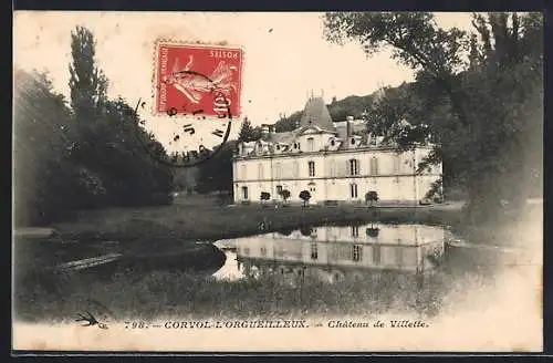 AK Corvol-l`Orgueilleux, Château de Villette et son étang reflétant l`architecture élégante