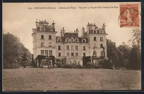 AK Entrains, Château de Flacy, Vue sur la Facade Sud-Ouest et le Parc