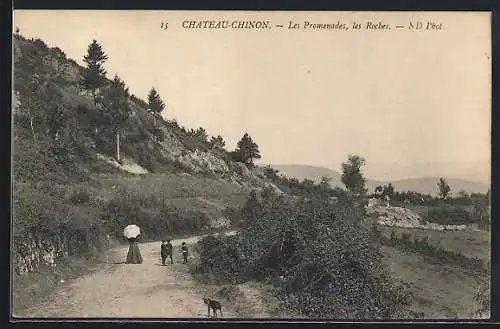 AK Château-Chinon, Les Promenades, les Rochers