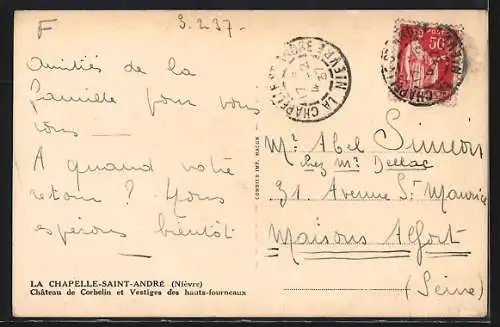 AK La Chapelle-Saint-André, Château de Corbelin et Vestiges des hauts-fourneaux