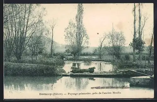 AK Dornecy, Paysage printanier, près de l`ancien Moulin