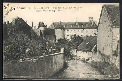 AK Corbigny, Hôpital 63 et École Primaire Supérieure avec vue sur l`Anguison