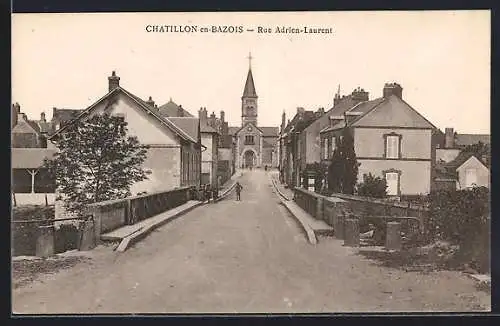 AK Chatillon-en-Bazois, Rue Adrien-Laurent et vue de l`église au fond