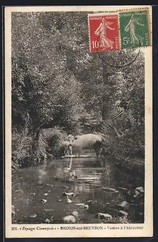 AK Brinon-sur-Beuvron, Vaches à l`abreuvoir dans un paysage champêtre
