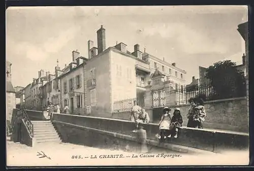 AK La Charité, La Caisse d`Épargne et enfants sur le mur