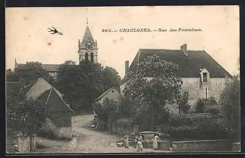 AK Chaulgnes, Rue des Fontaines avec vue sur l`église et maisons environnantes