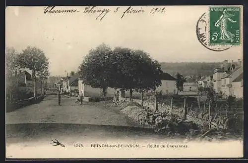 AK Brinon-sur-Beuvron, Route de Chevannes avec maisons et arbres en bord de route