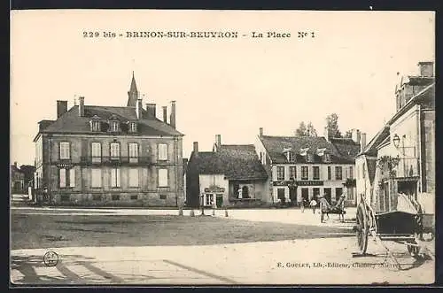 AK Brinon-sur-Beuvron, La Place No 1 avec bâtiments et calèche