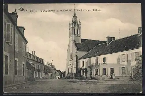 AK Beaumont-la-Ferrière, La Place et l`Église
