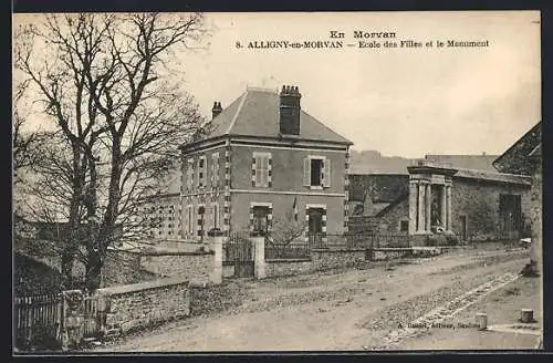 AK Alligny-en-Morvan, École des Filles et le Monument