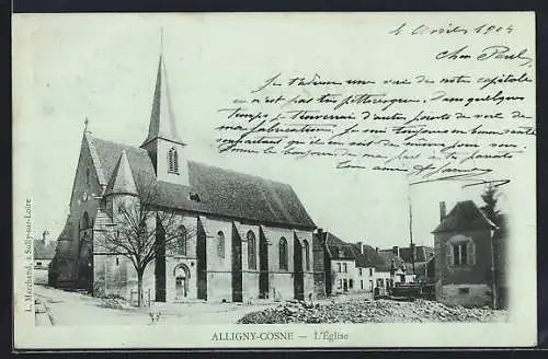 Mondschein-AK Alligny-Cosne, L`église et ses environs