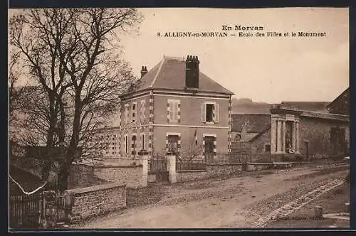 AK Alligny-en-Morvan, École des Filles et le Monument