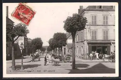 AK Fourchambault, Rue St. Louis animée avec passants et calèches