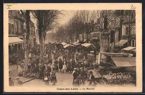 AK Cosne-sur-Loire, Le Marché animée avec foule et étals de marché