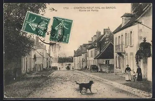 AK Chateauneuf-Val-de-Bargis, Route de Varzy avec chien et passants