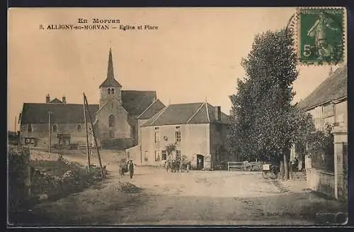 AK Alligny-en-Morvan, Église et Place