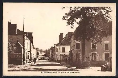 AK Arquian, Route de Saint-Amand avec bâtiments et arbres