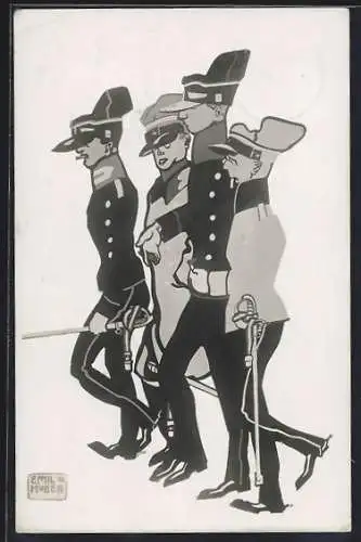 Künstler-AK sign. Emil Huber: Schweizer Soldaten in Uniformen mit mit Zigaretten
