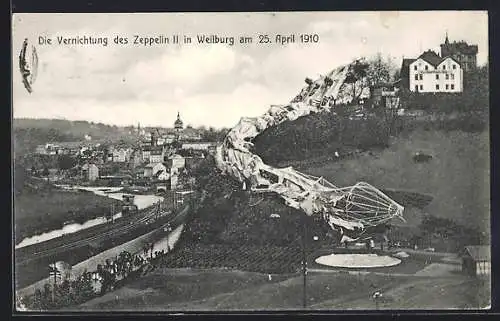AK Weilburg, Die Vernichtung des Zeppelin II am 25. April 1910