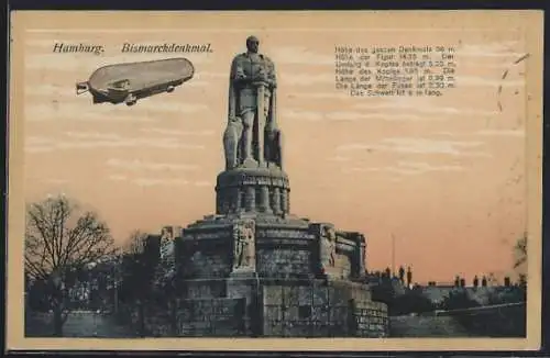 AK Hamburg, Zeppelin über dem Bismarckdenkmal