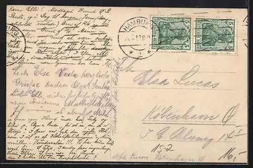 AK Hamburg, Zeppelin über dem Bismarckdenkmal