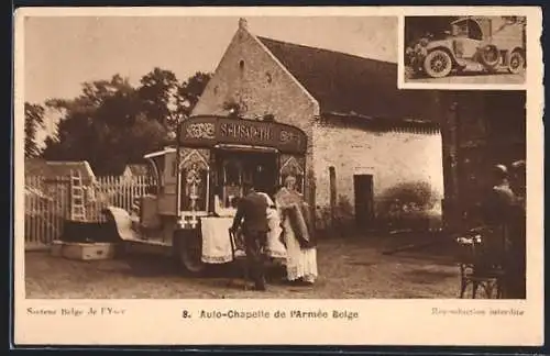 AK Belgische Soldaten beim Gottesdienst an einer Autobus-Kapelle