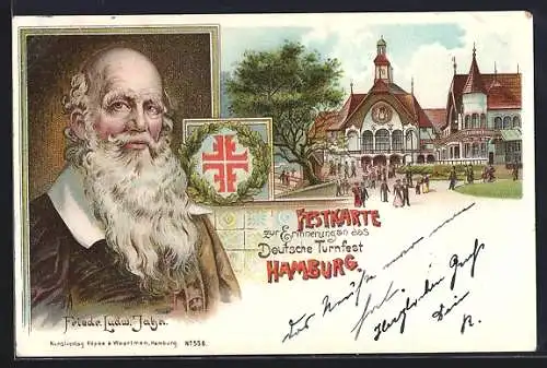 Lithographie Hamburg, Deutsches Turnfest, Friedr. Ludw. Jahn