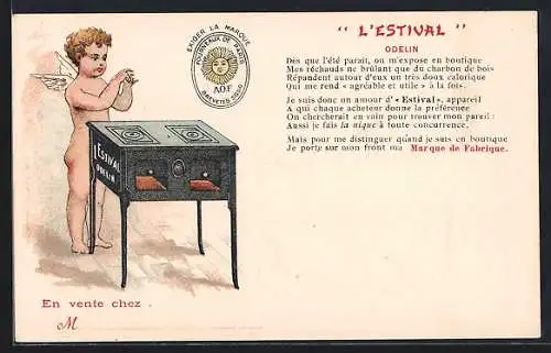 AK L`Estival, Odelin, Reklame für Öfen mit kleinem Engel