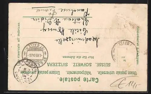 Lithographie St. Gallen, Schützenfest 1904, Schweizer in Tracht und mit Gewehr