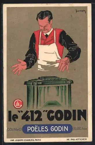 Künstler-AK sign. Leon Dupin: Le 412 Godin, Ofenreklame
