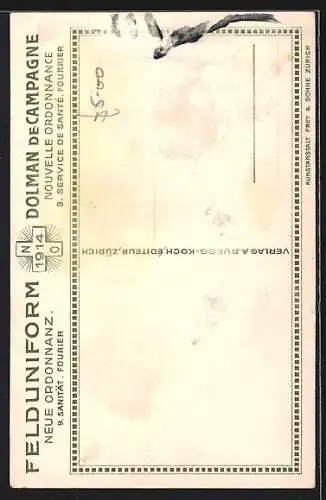 Künstler-AK sign. Emil Huber: Schweizer Soldat, 9. Sanität. Fourier in Felduniform