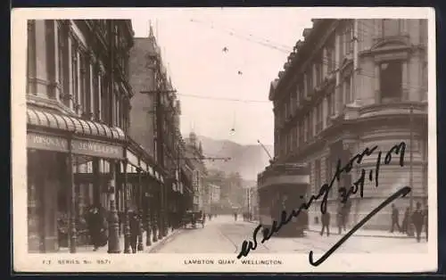 AK Wellington, Lambton Quay, Strassenbahn