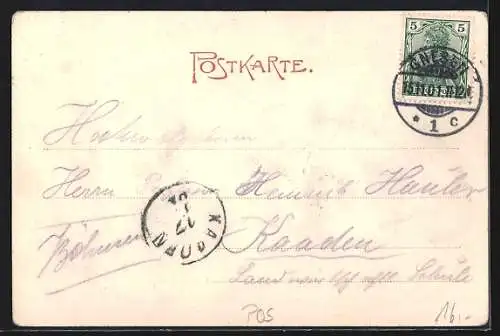 AK Gnesen, Lindenstrasse mit Kirche