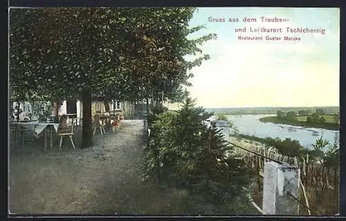 AK Tschicherzig, Restaurant Gustav Marake mit Garten