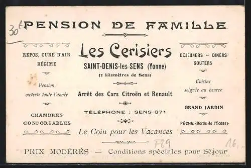 AK Saint-Denis-les-Sens, Pension de Famille Les Cerisiers
