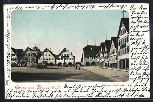 AK Freudenstadt, Oberer Marktplatz mit Pavillon und Passanten
