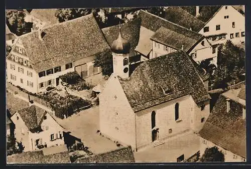 AK Höfendorf in Hohenzollern, Pfarrkirche und Pfarrhaus vom Flugzeug aus